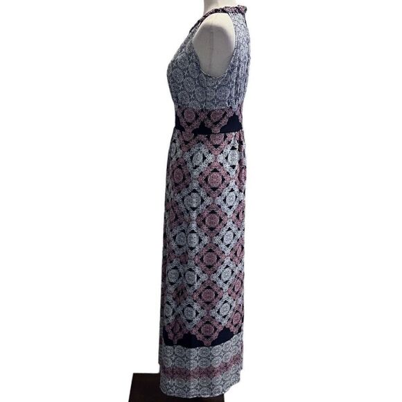 Maggy London Comet Knit Halter Stretch Sleeveless Navy Pink Maxi Dress Size 4P - Picture 3 of 6